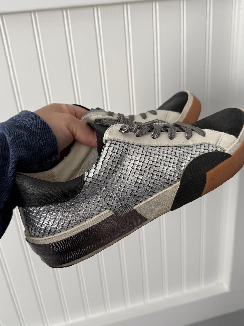 Dolce Vita Silver Mesh Low-Top Sneakers with Black & Brown Accents